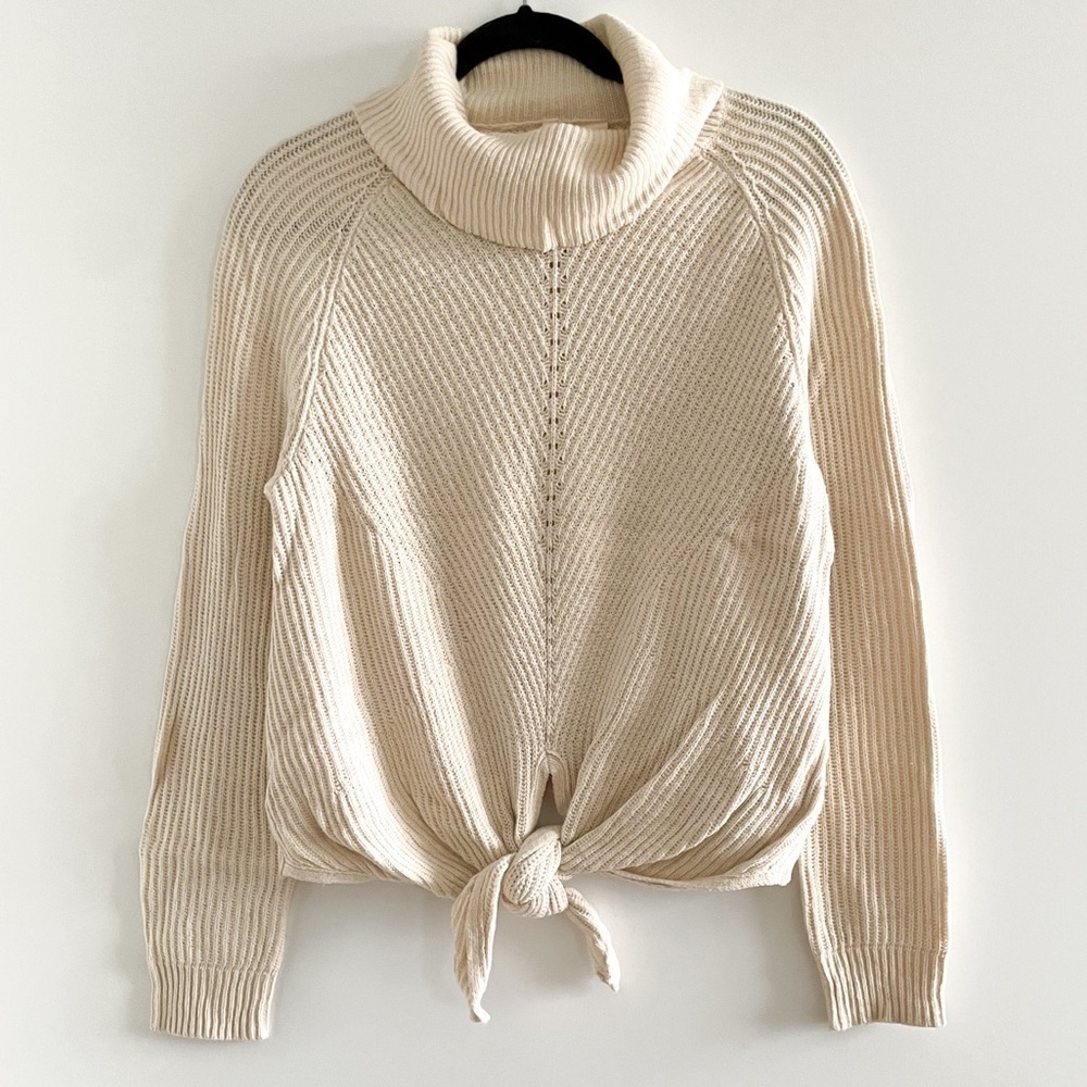 Anthropologie MOTH Tie Front Cream Sweater